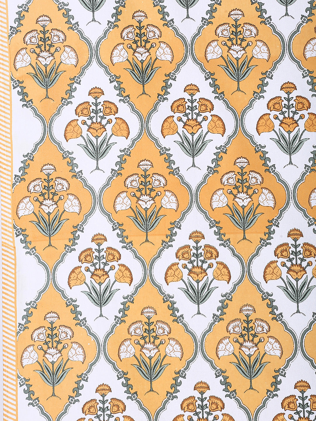 Rajasthan Décor Set of 6 Screen Floral Print Yellow and White Cotton Diwan Set