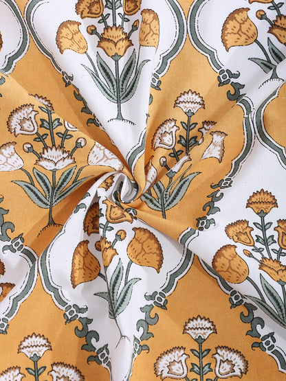 Rajasthan Décor Set of 6 Screen Floral Print Yellow and White Cotton Diwan Set
