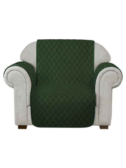 Green Quilted Printed Cotton 1 Seater Sofa Cover