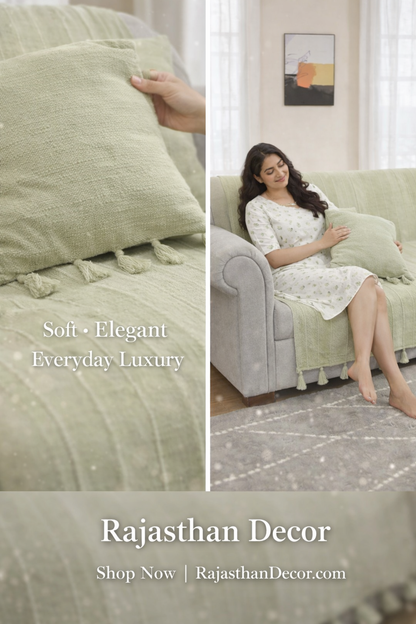 Sea Green Stripe Hand woven Cotton 2 Seater Sofa Cover
