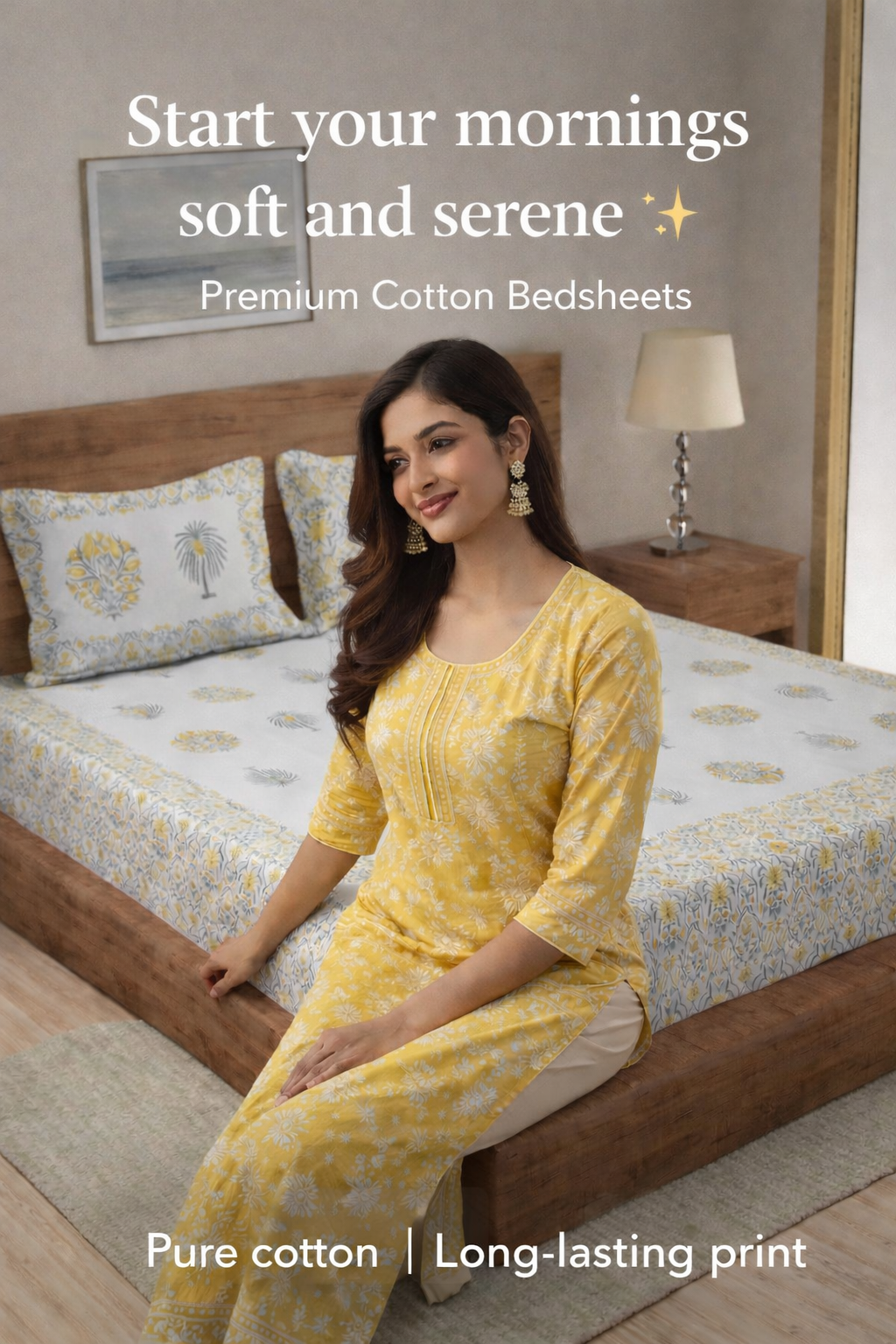 White Floral 180 TC King Bedsheet with 2 Pillow Covers