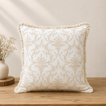 Ivory Floral Hand Embroidered Cotton Cushion Covers | Set of 2 16x16