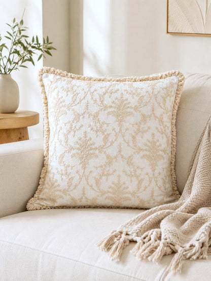 Ivory Floral Hand Embroidered Cotton Cushion Covers | Set of 2 16x16