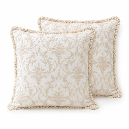 Ivory Floral Hand Embroidered Cotton Cushion Covers | Set of 2 16x16