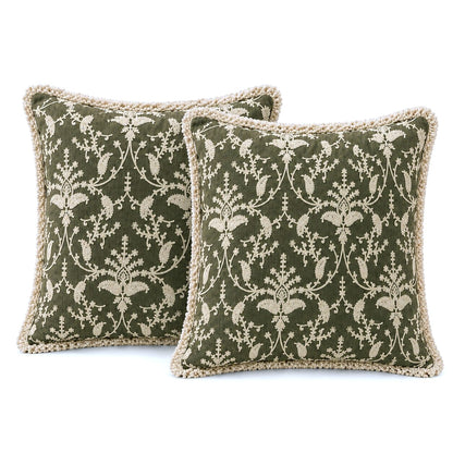 Olive Floral Hand Embroidered Cushion Covers | Set of 2 16x16
