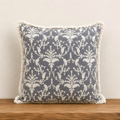 Grey Floral Hand Embroidered Cushion Cover | Set of 2