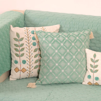 Quilted Sofa Cover & 5 Cushion Cover Set – Sage Green | Soft Cotton Blend Living Room Set