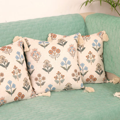 Quilted Sofa Cover & 5 Floral Cushion Cover Set – Aqua Blue | Modern Living Room Set