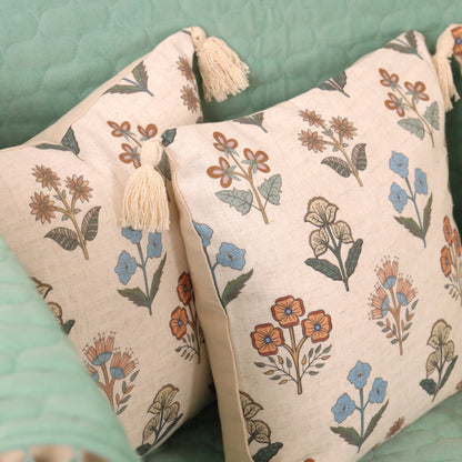 Quilted Sofa Cover & 5 Floral Cushion Cover Set – Aqua Blue | Modern Living Room Set