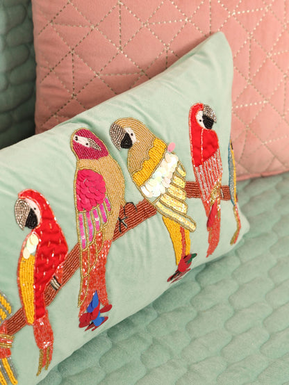 Quilted Sofa Cover & 5 Cushion Cover Set – Aqua Mint & Blush Pink | Velvet Furniture Protector