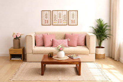 Ivory Sofa Cover Set | Quilted Cover with 5 Cushion Covers