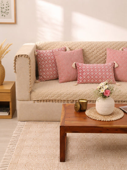 Ivory Sofa Cover Set | Quilted Cover with 5 Cushion Covers