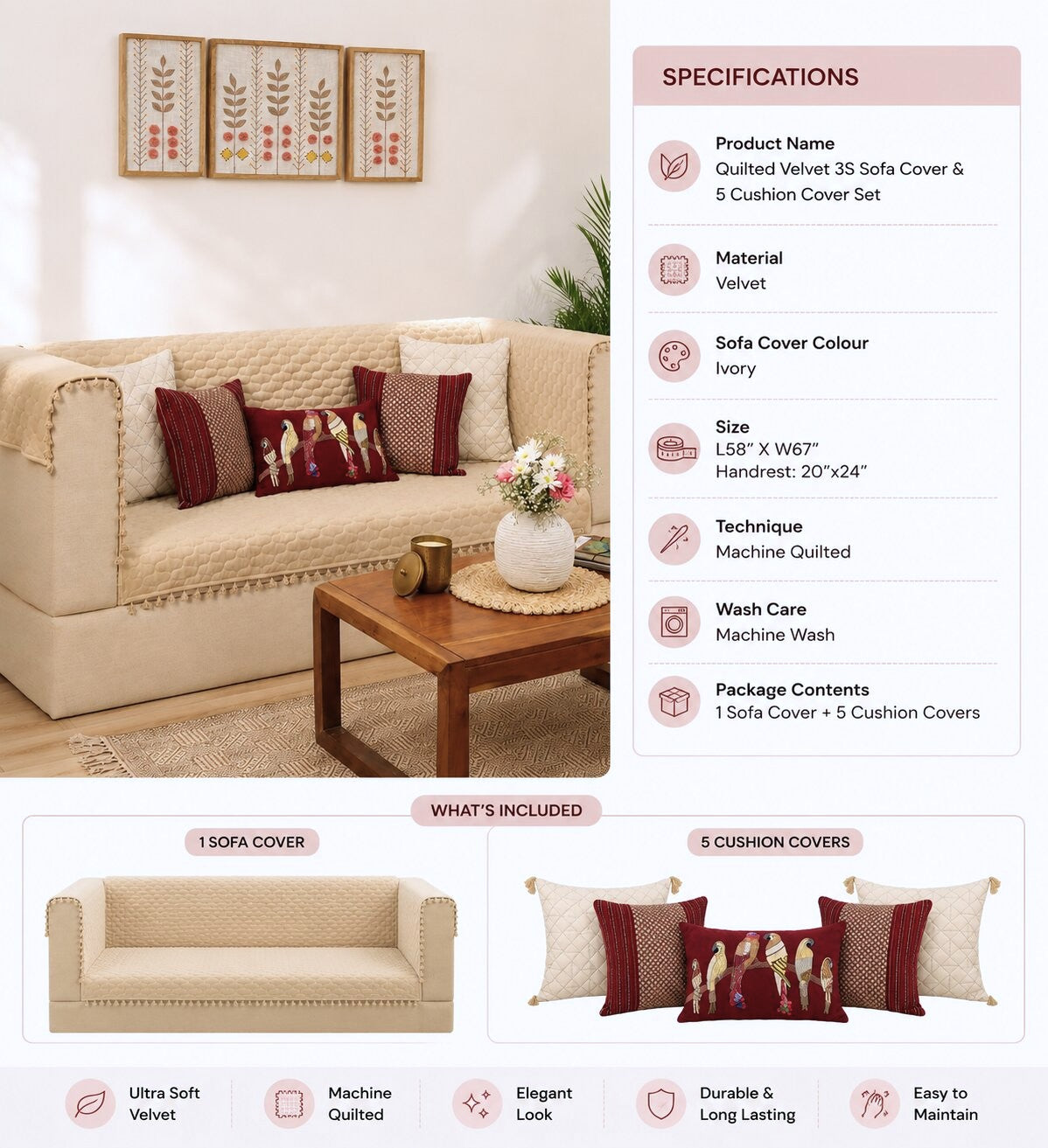 Merlot Weave Sofa Cover & Cushion Set