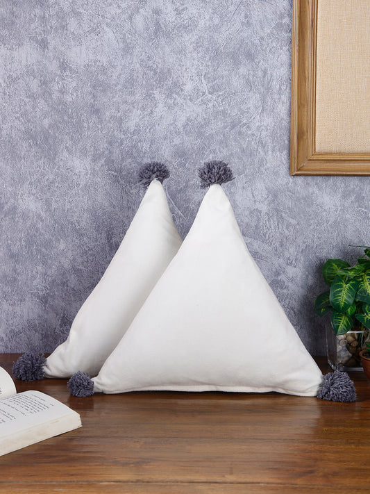 Eyda Super Soft Velvet White Color Set of 2 Triangle Filled Cushion-15x15x15 Inch