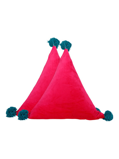 Eyda Super Soft Velvet Fuchsia Color Set of 2 Triangle Filled Cushion-15x15x15 Inch
