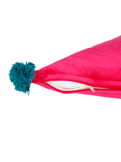 Eyda Super Soft Velvet Fuchsia Color Set of 2 Triangle Filled Cushion-15x15x15 Inch