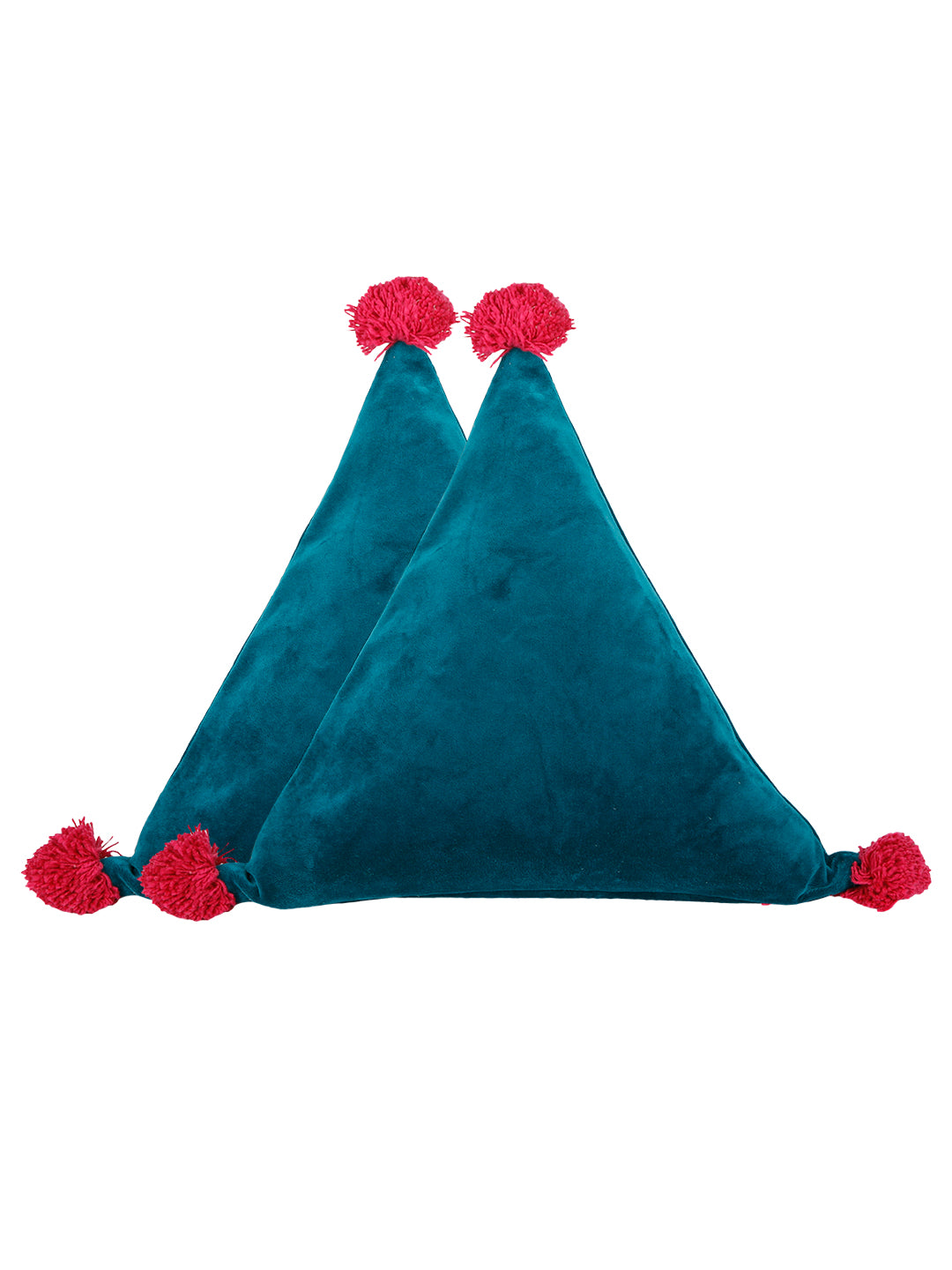Eyda Super Soft Velvet Blue Color Set of 2 Triangle Filled Cushion-15x15x15 Inch