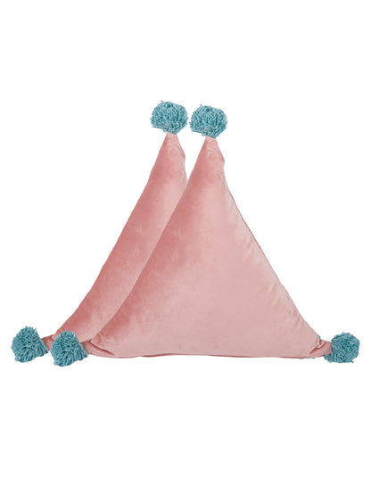 Eyda Super Soft Velvet Peach Color Set of 2 Triangle Filled Cushion-15x15x15 Inch