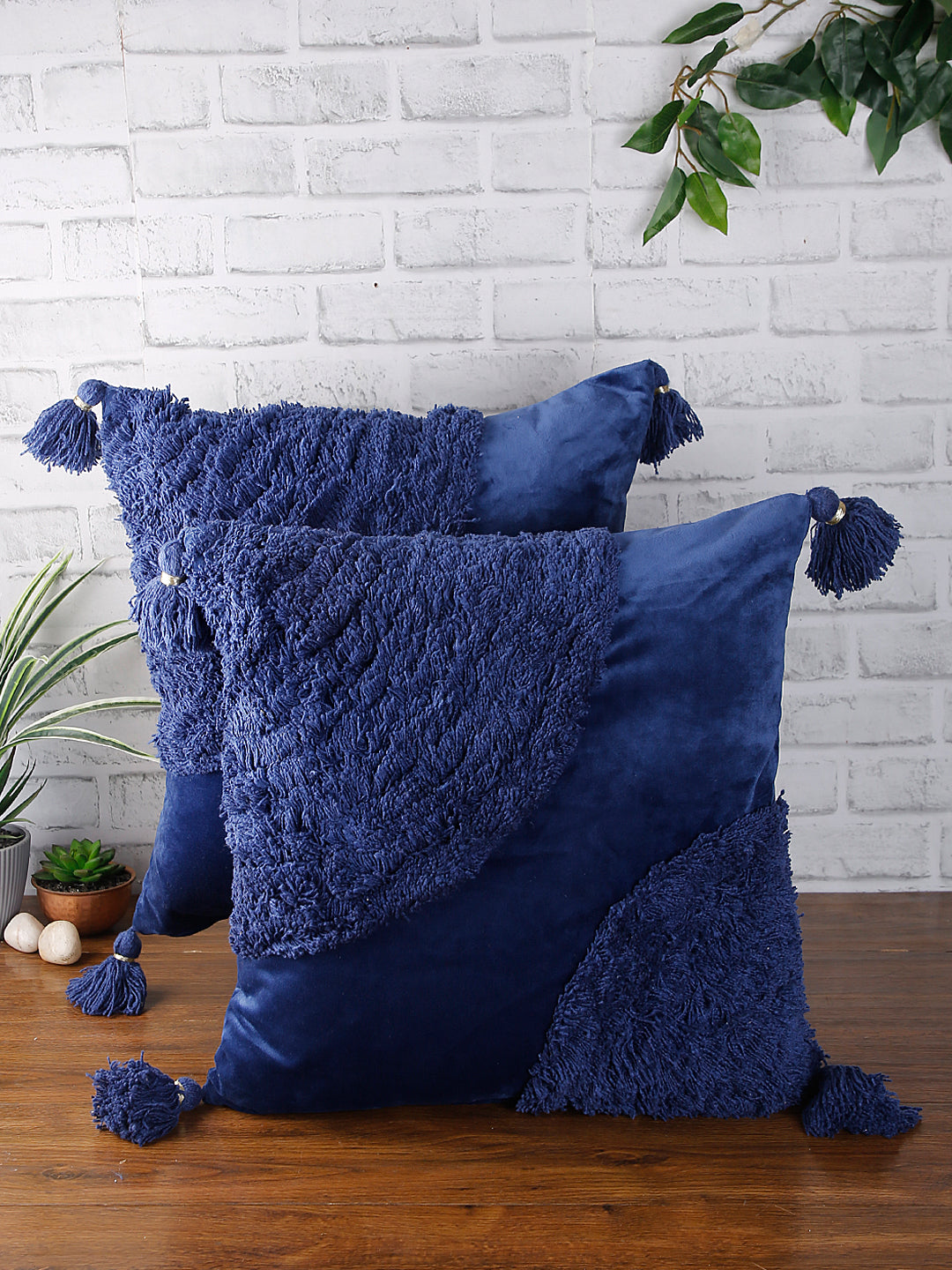 Eyda Super Soft Velvet Blue Color Set of 2 Cushion Cover-18x18 Inch