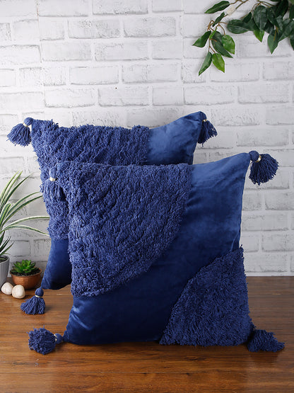 Eyda Super Soft Velvet Blue Color Set of 2 Cushion Cover-18x18 Inch