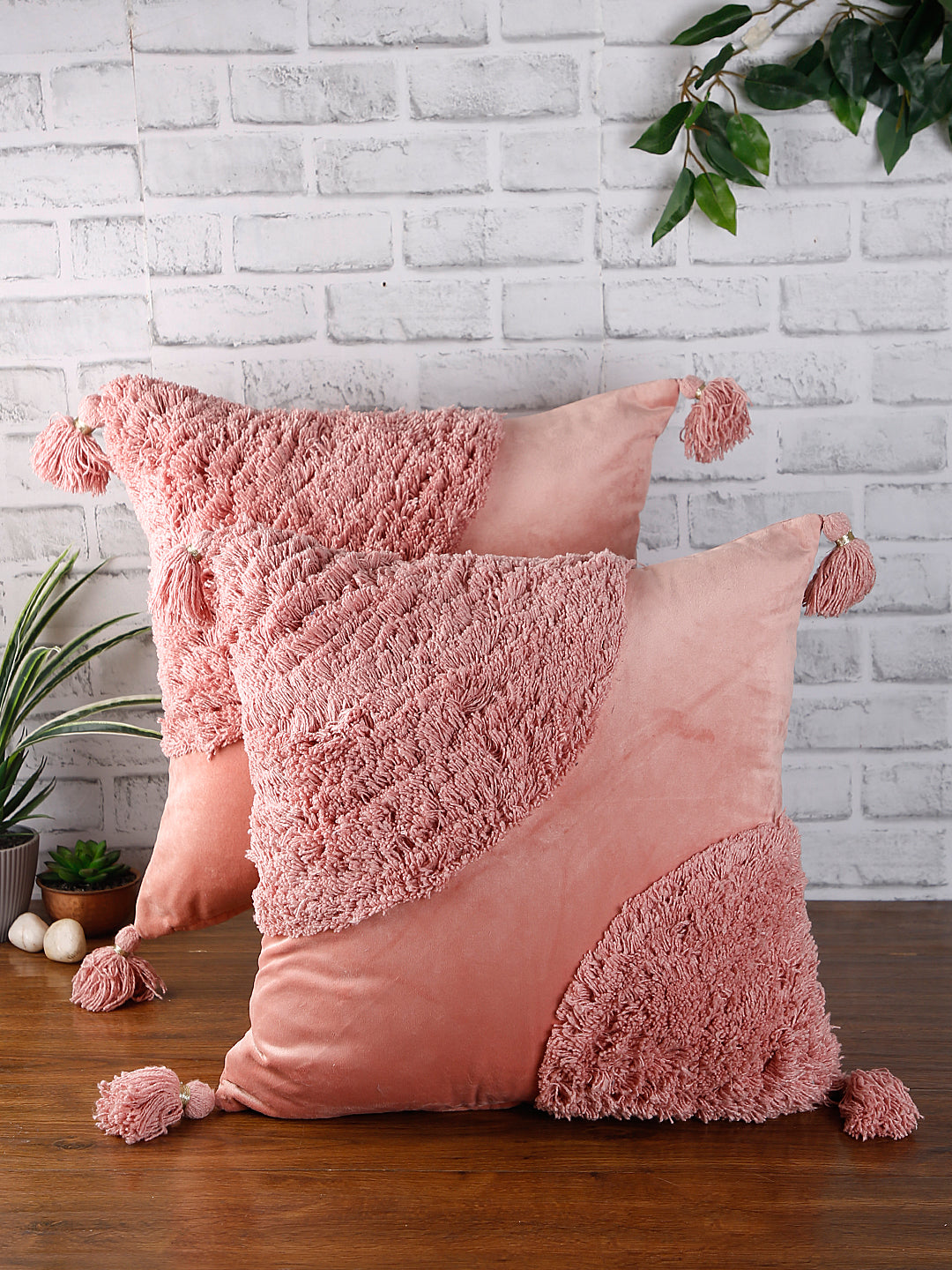 Eyda Super Soft Velvet Peach Color Set of 2 Cushion Cover-18x18 Inch