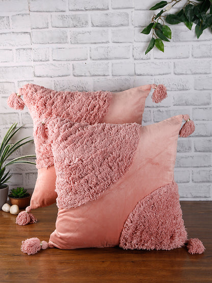Eyda Super Soft Velvet Peach Color Set of 2 Cushion Cover-18x18 Inch