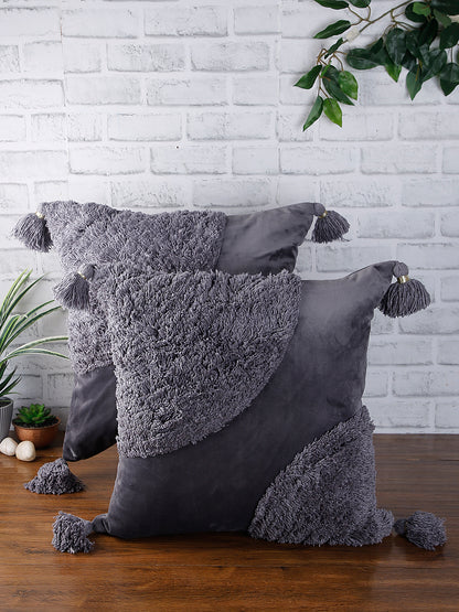 Eyda Super Soft Velvet Grey Color Set of 2 Cushion Cover-18x18 Inch