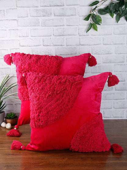 Eyda Super Soft Velvet Fuchsia Color Set of 2 Cushion Cover-18x18 Inch