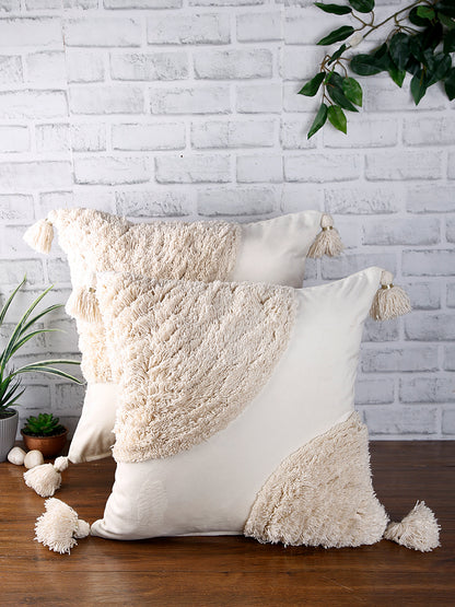 Eyda Super Soft Velvet Ivory Color Set of 2 Cushion Cover-18x18 Inch