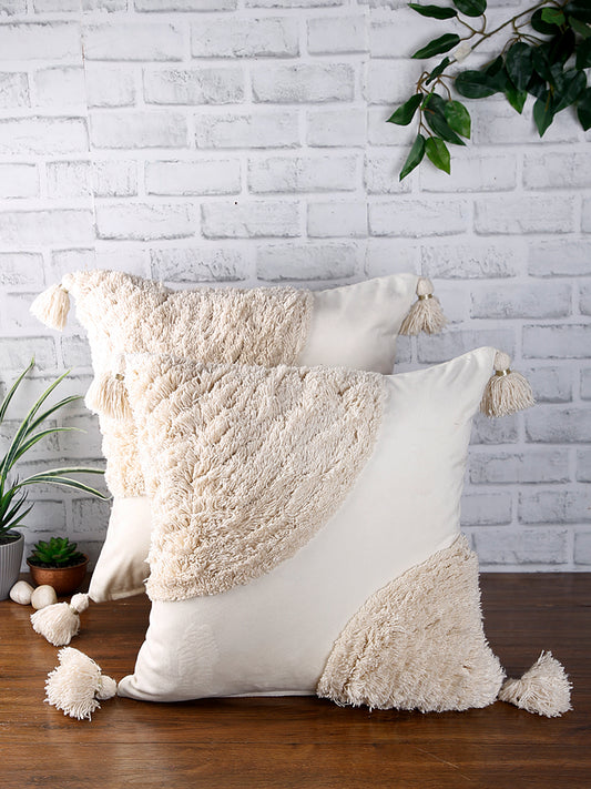 Eyda Super Soft Velvet Ivory Color Set of 2 Cushion Cover-18x18 Inch
