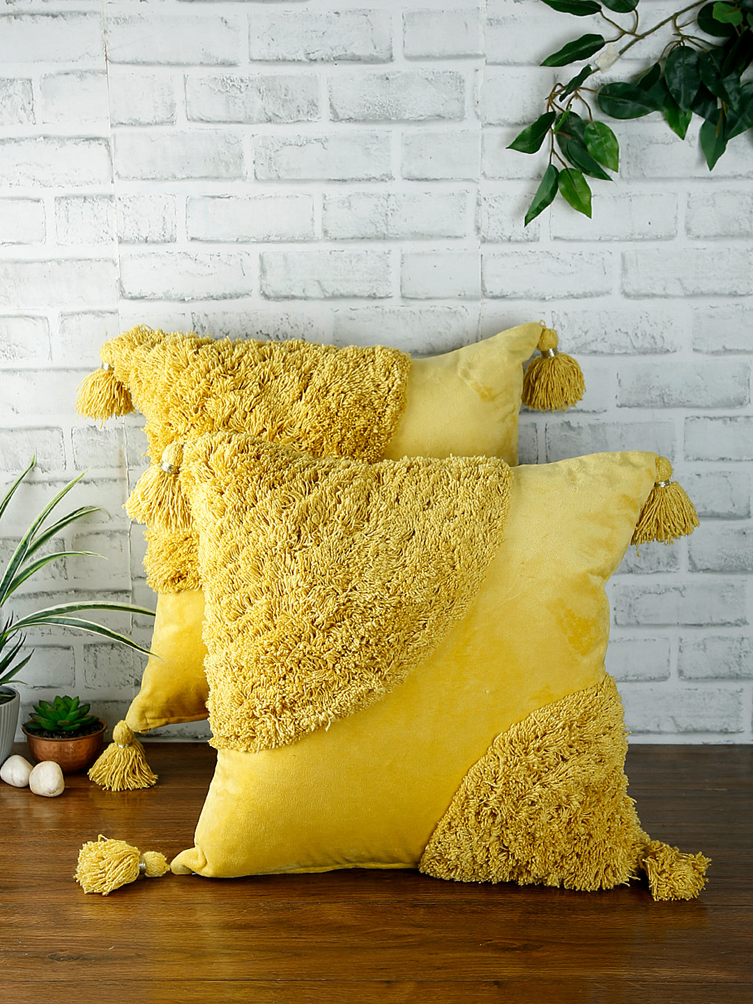 Eyda Super Soft Velvet Yellow Color Set of 2 Cushion Cover-18x18 Inch