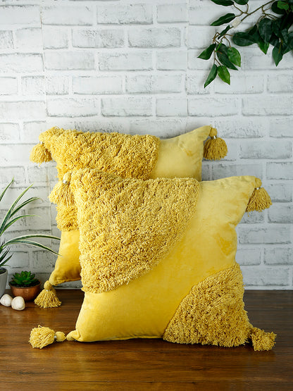 Eyda Super Soft Velvet Yellow Color Set of 2 Cushion Cover-18x18 Inch