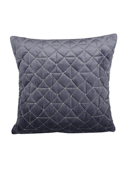Eyda Super Soft Velvet grey Color Set of 2 Quilted Cushion Cover-18x18 Inch