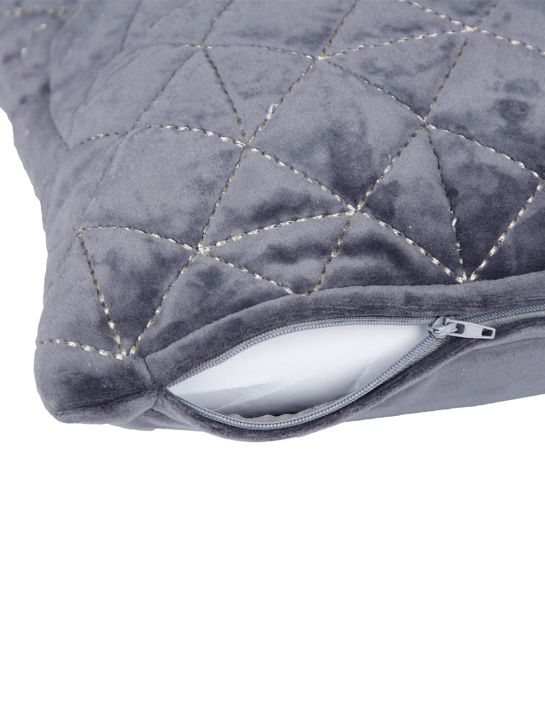 Eyda Super Soft Velvet grey Color Set of 2 Quilted Cushion Cover-18x18 Inch