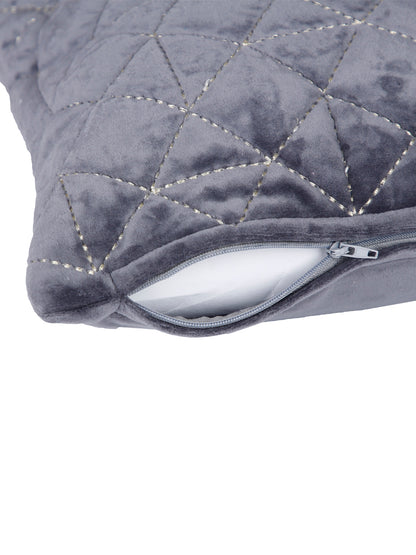 Eyda Super Soft Velvet grey Color Set of 2 Quilted Cushion Cover-18x18 Inch