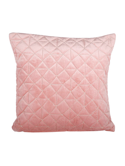 Eyda Super Soft Velvet Peach Color Set of 2 Quilted Cushion Cover-18x18 Inch