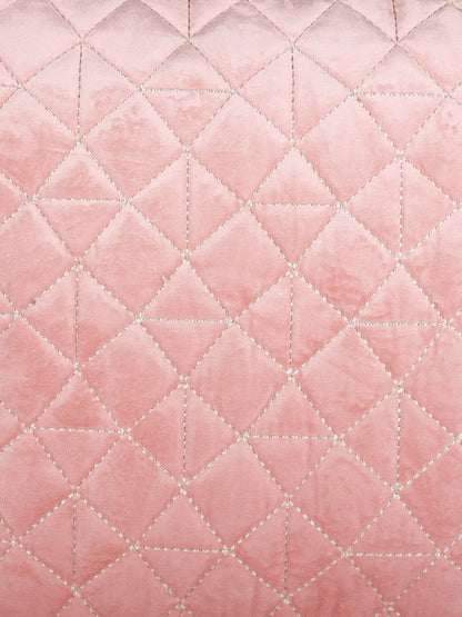Eyda Super Soft Velvet Peach Color Set of 2 Quilted Cushion Cover-18x18 Inch