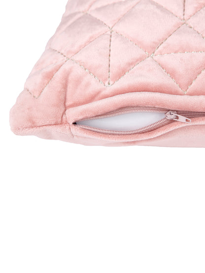 Eyda Super Soft Velvet Peach Color Set of 2 Quilted Cushion Cover-18x18 Inch