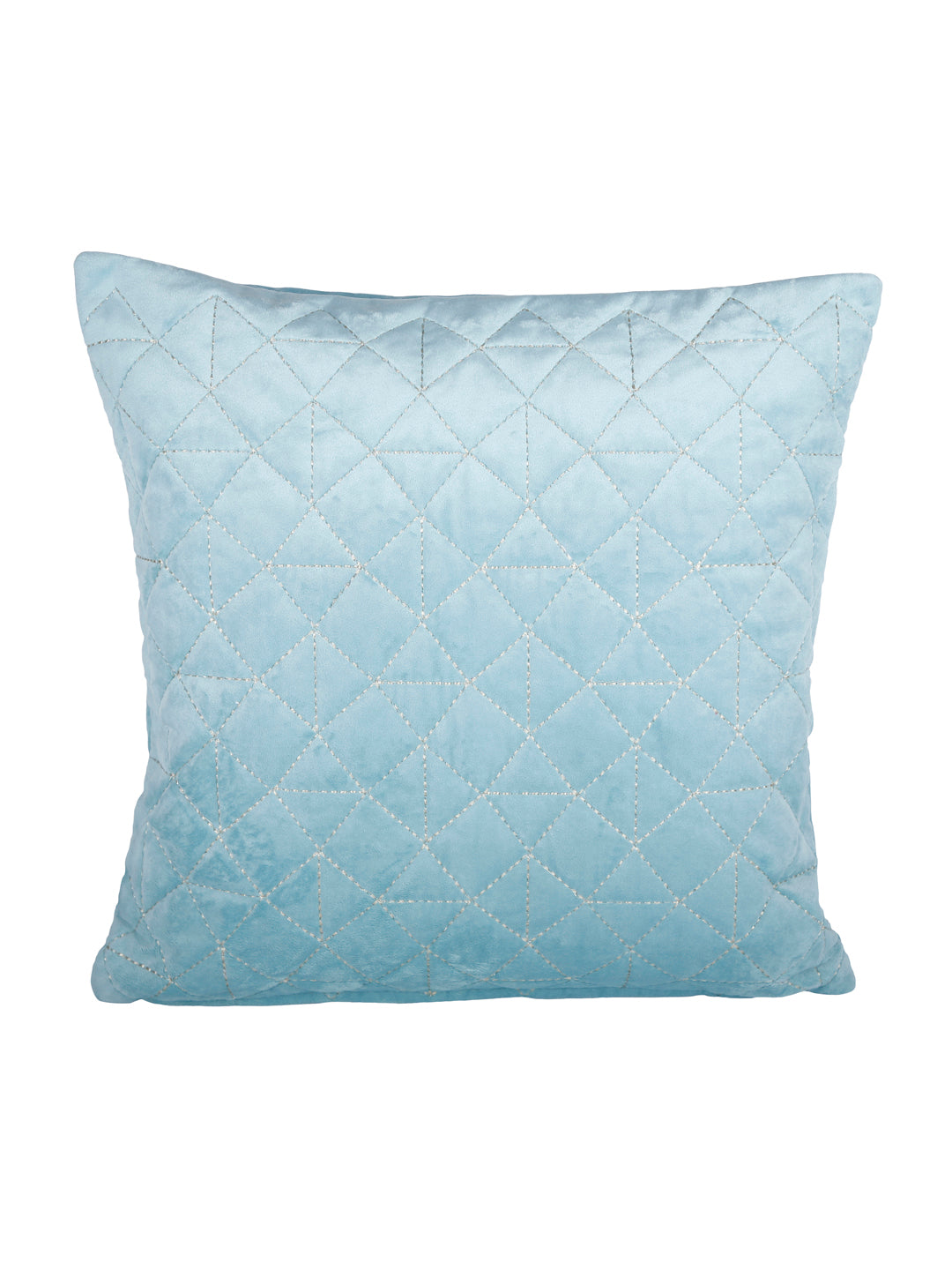 Eyda Super Soft Velvet Aqua Color Set of 2 Quilted Cushion Cover-18x18 Inch