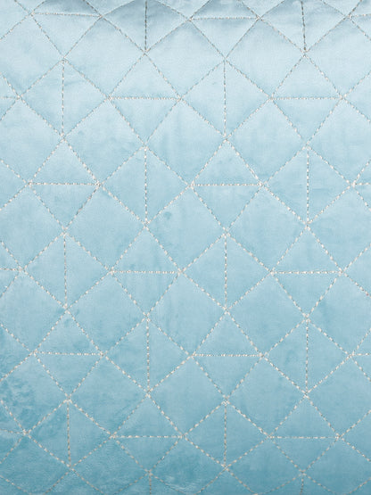 Eyda Super Soft Velvet Aqua Color Set of 2 Quilted Cushion Cover-18x18 Inch