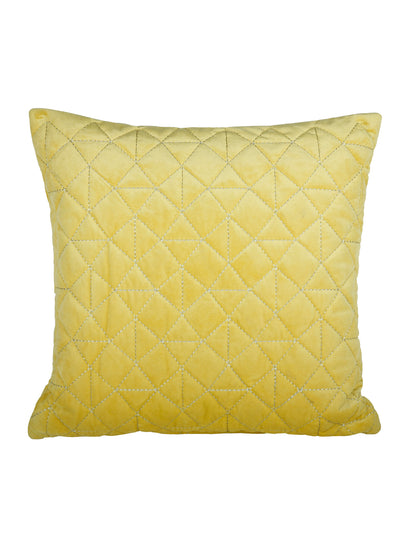 Eyda Super Soft Velvet Yellow Color Set of 2 Quilted Cushion Cover-18x18 Inch