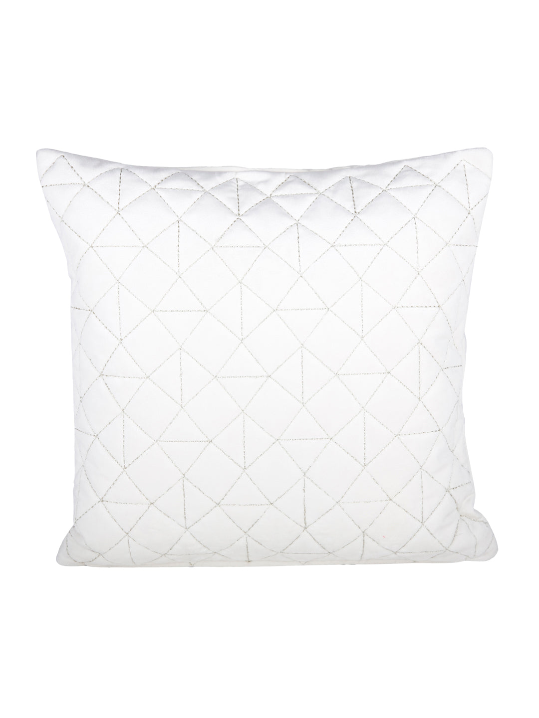 Eyda Super Soft Velvet Ivory Color Set of 2 Quilted Cushion Cover-18x18 Inch