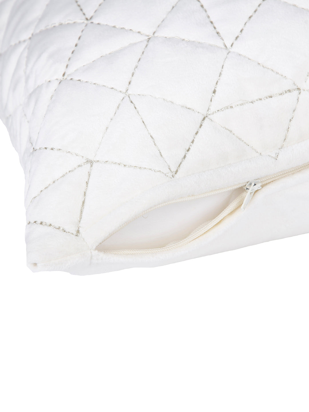 Eyda Super Soft Velvet Ivory Color Set of 2 Quilted Cushion Cover-18x18 Inch