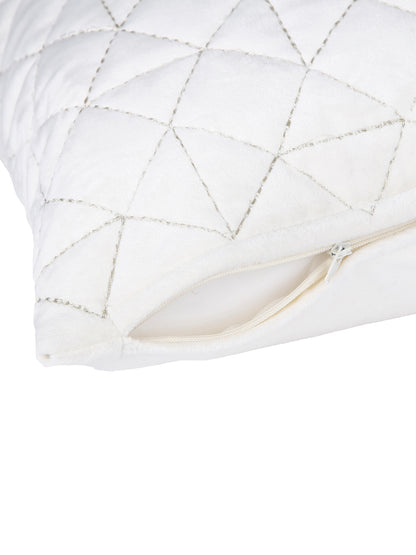 Eyda Super Soft Velvet Ivory Color Set of 2 Quilted Cushion Cover-18x18 Inch