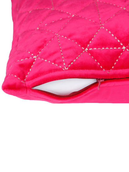 Eyda Super Soft Velvet Fuchsia Color Set of 2 Quilted Cushion Cover-18x18 Inch