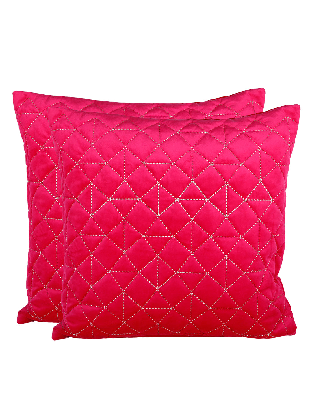 Eyda Super Soft Velvet Fuchsia Color Set of 2 Quilted Cushion Cover-18x18 Inch