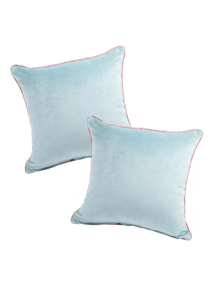 Eyda Velvet Aqua Color Cushion Cover Set of 2-18x18 Inch