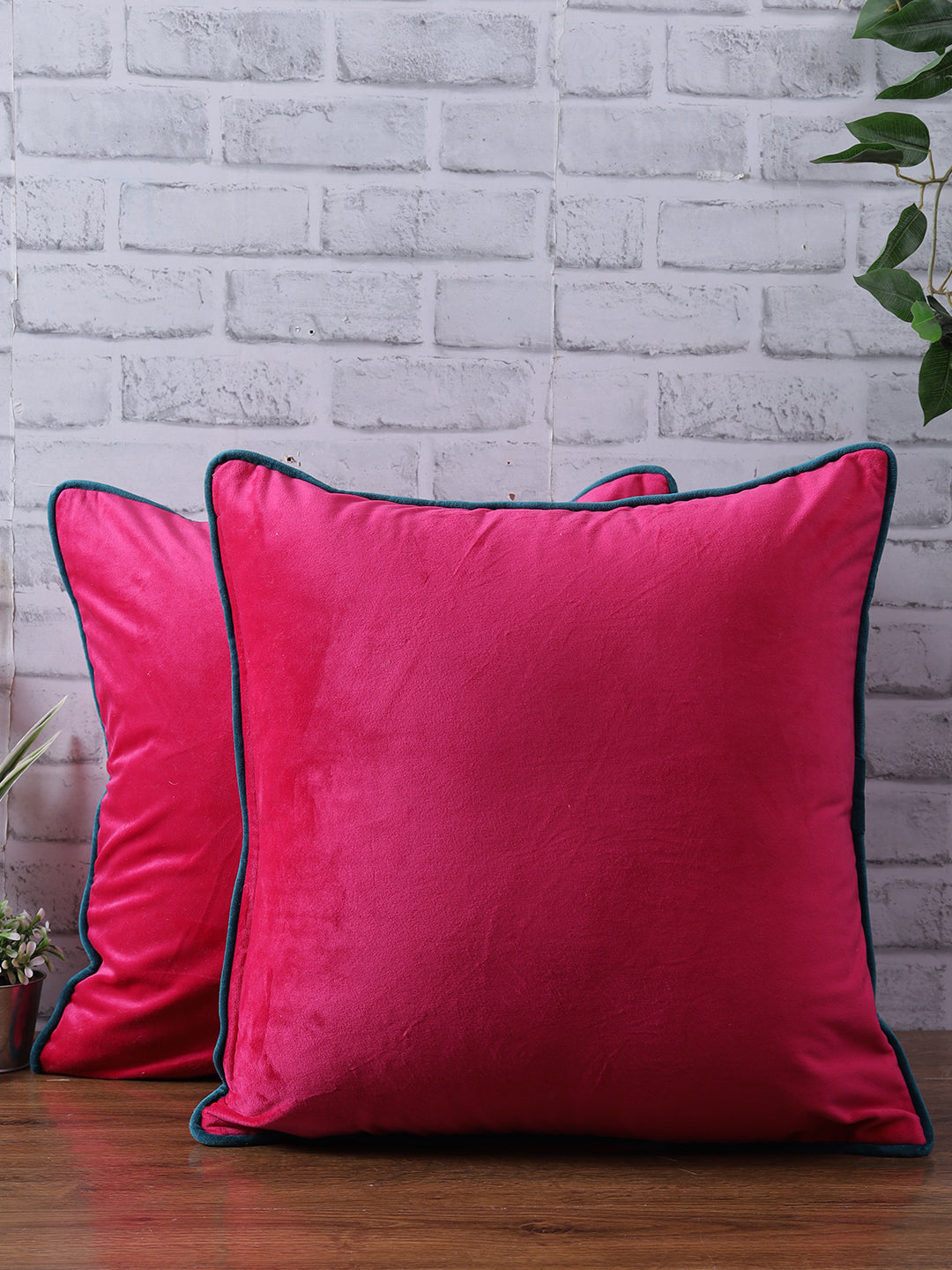 Eyda Velvet Fuchsia Color Cushion Cover Set of 2-18x18 Inch