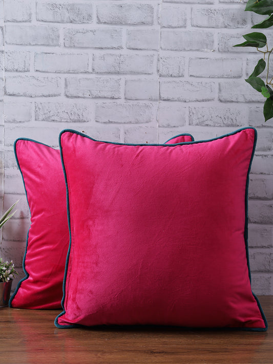 Eyda Velvet Fuchsia Color Cushion Cover Set of 2-18x18 Inch