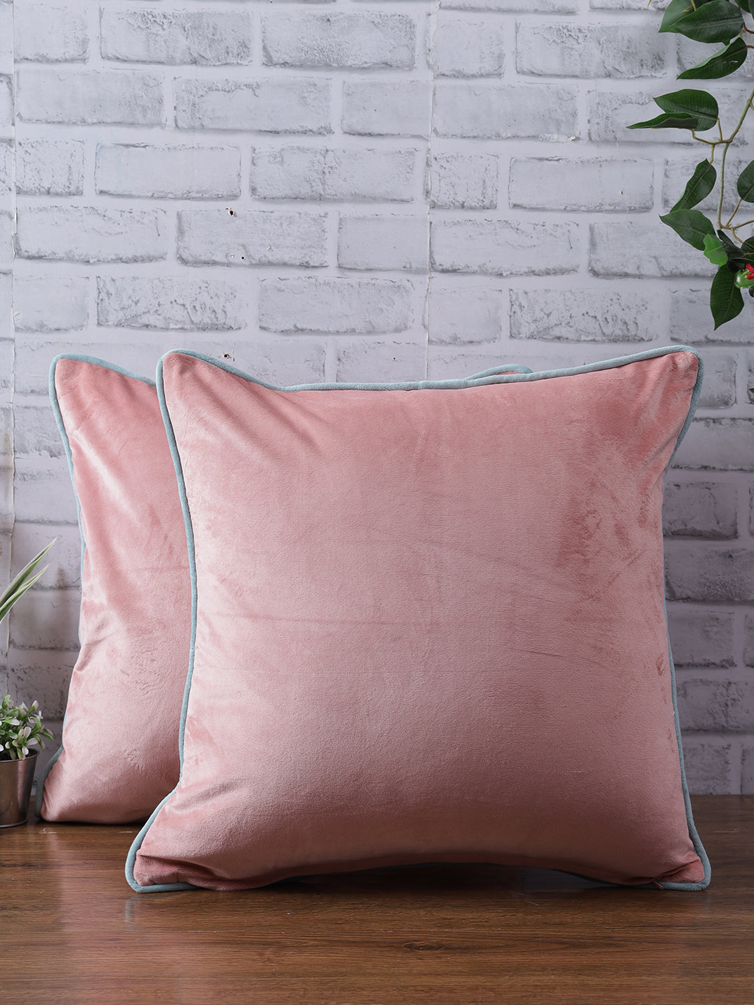 Eyda Velvet Peach Color Cushion Cover Set of 2-18x18 Inch